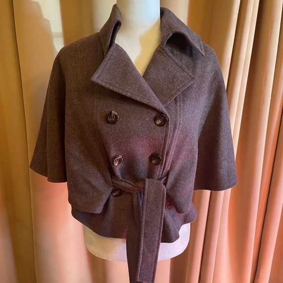 Cashmere Belted Double Breasted Cape Coat, Blazer Size XS - Picture 2 of 11